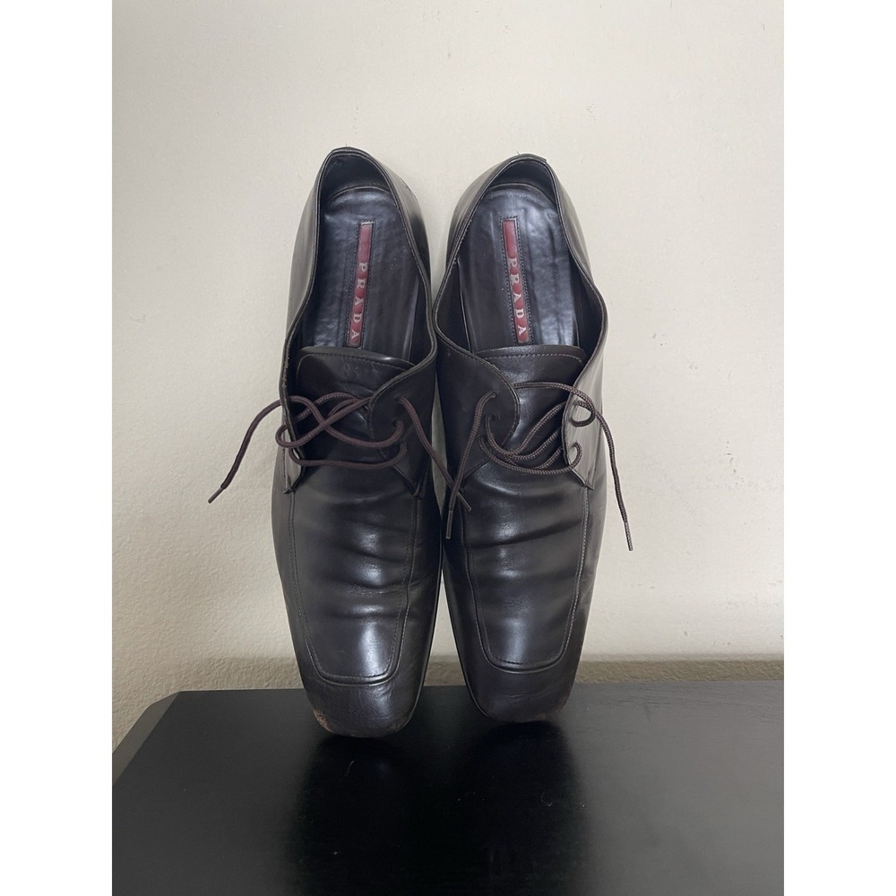 Prada Square Toe Leather Dress Shoes Vintage Dark Brown Men's Size 13 Preowned